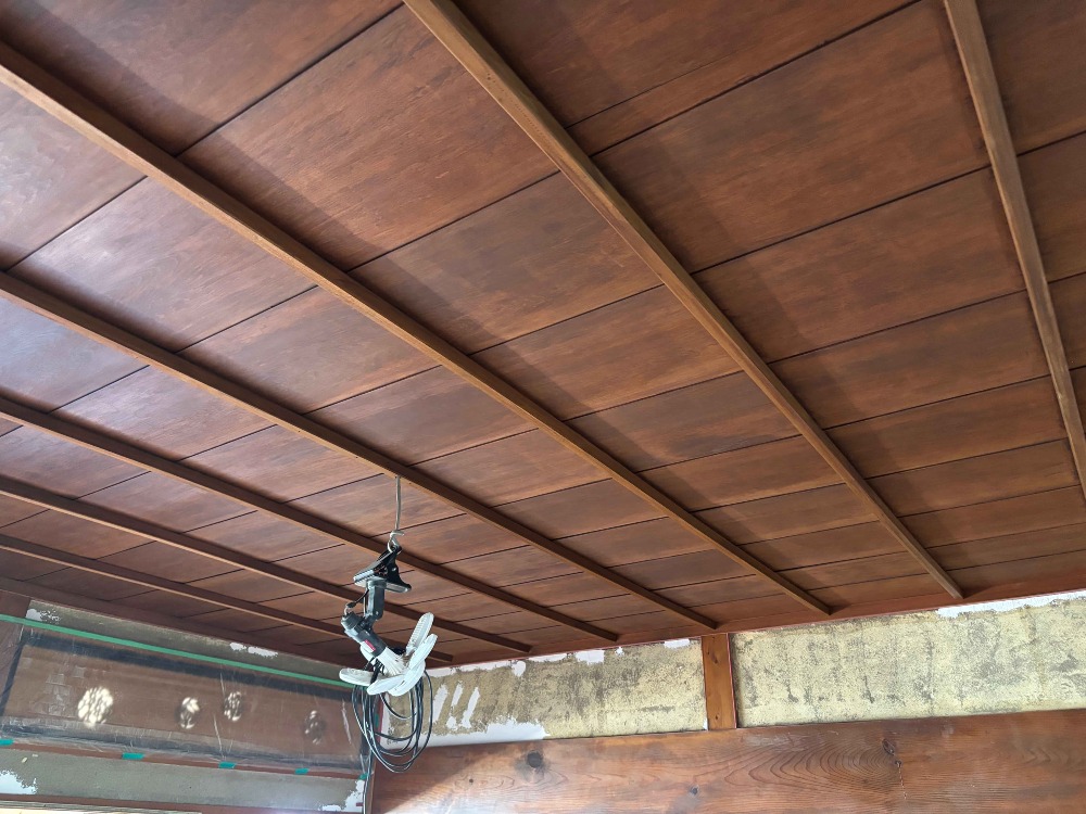 竿天井　柿渋コート　塗装