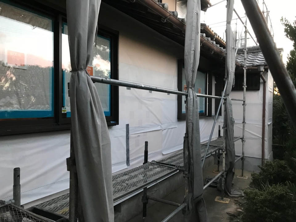 防水透湿シート張りまで完了です。